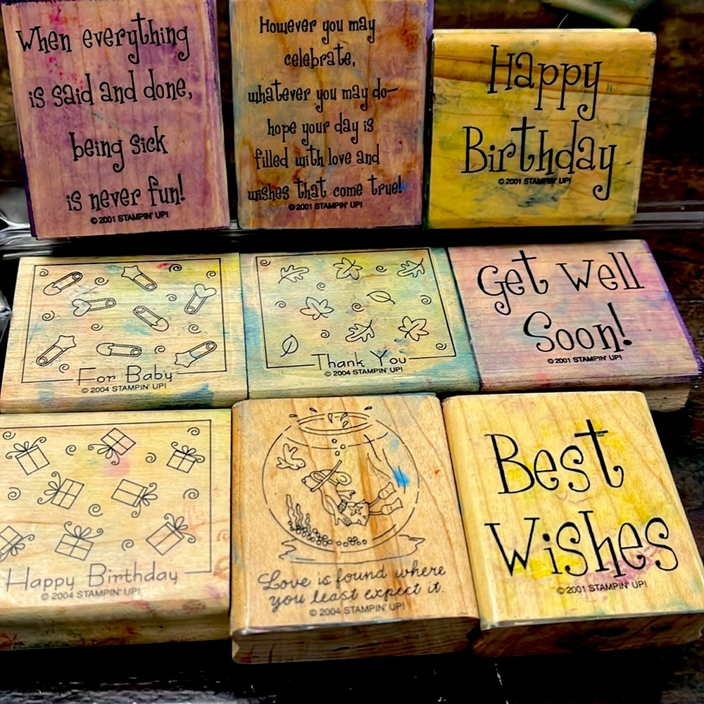 Set of 9 Stampin’ Up Wooden Stamps - 2001-2004